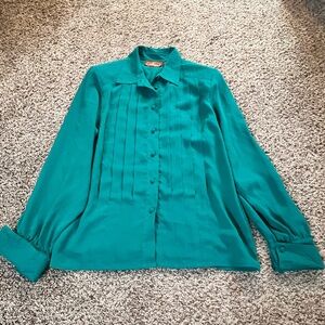 Vintage Worthington Blouse Womens Turquoise Career Button Up Retro Size 10